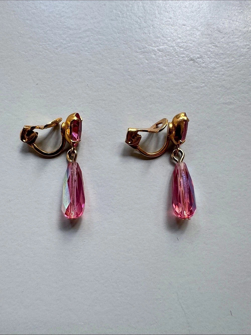 Pink & Gold Teardrop Dangle Earrings Like New